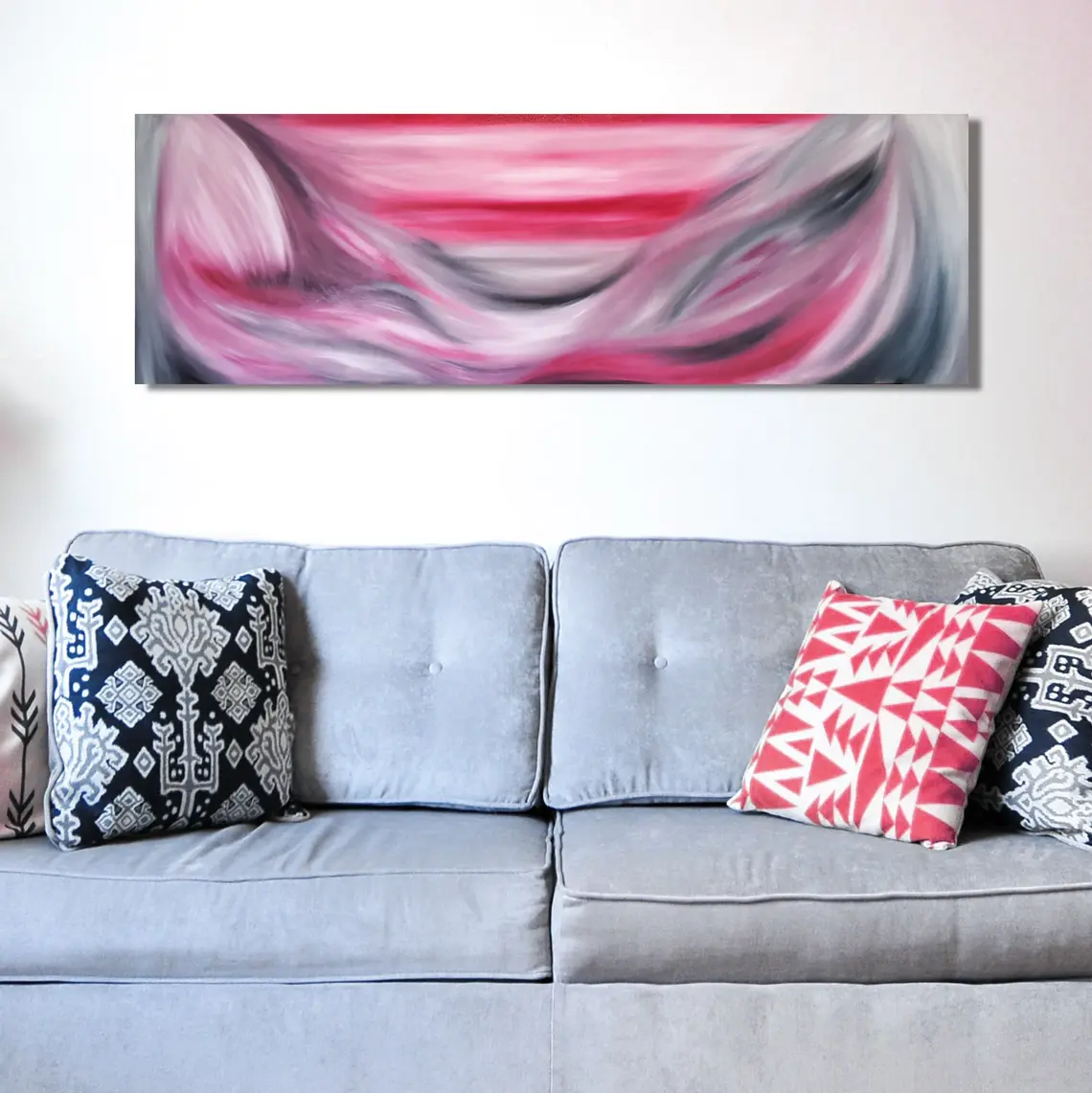 living room with susan eaton painting pink abstract